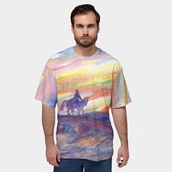 Футболка оверсайз мужская Одинокий всадник в степи на закате, цвет: 3D-принт — фото 2