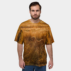 Футболка оверсайз мужская Поле с колосьями и собачка, цвет: 3D-принт — фото 2