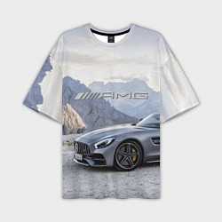 Мужская футболка оверсайз Mercedes AMG V8 Biturbo cabriolet - mountains