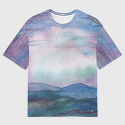 Мужская футболка оверсайз Горный пейзаж акварель