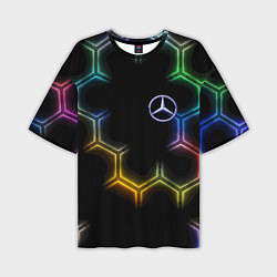 Футболка оверсайз мужская Mercedes - neon pattern, цвет: 3D-принт