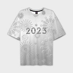 Мужская футболка оверсайз Новый год 2023 в снежинках