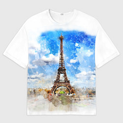 Мужская футболка оверсайз Париж Эйфелева башня рисунок