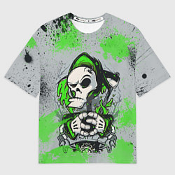 Футболка оверсайз мужская Slipknot скелет green, цвет: 3D-принт