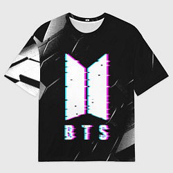 Футболка оверсайз мужская BTS - Неоновый логотип, цвет: 3D-принт