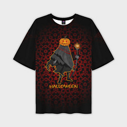 Мужская футболка оверсайз Тыква вампир приглашает на хэллоуин