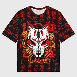 Футболка оверсайз мужская Кицунэ японская лиса, цвет: 3D-принт