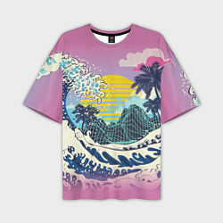 Мужская футболка оверсайз Штормовые океанские волны и пальмы