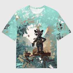Мужская футболка оверсайз Енот в стиле стимпанк