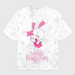 Футболка оверсайз мужская Merry Christmas, cute bunny, цвет: 3D-принт