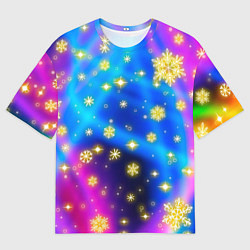 Футболка оверсайз мужская Снежинки и звезды - яркие цвета, цвет: 3D-принт