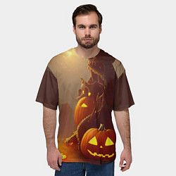 Футболка оверсайз мужская Жуткое дерево и улыбающаяся тыква на Хэллоуин, цвет: 3D-принт — фото 2