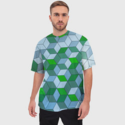 Футболка оверсайз мужская Зелёные и серые абстрактные кубы с оптической иллю, цвет: 3D-принт — фото 2