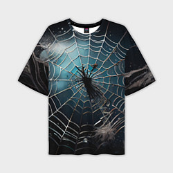 Мужская футболка оверсайз Halloween - паутина на фоне мрачного неба