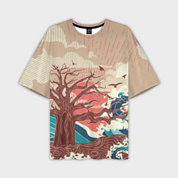 Мужская футболка оверсайз Большое дерево на острове в океане