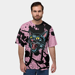 Футболка оверсайз мужская Чёрный котяра - Чёрные кляксы, цвет: 3D-принт — фото 2