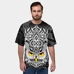 Футболка оверсайз мужская Сова с золотыми глазами, цвет: 3D-принт — фото 2