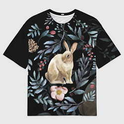 Футболка оверсайз мужская Новогодний кролик - Веточки и цветочки, цвет: 3D-принт
