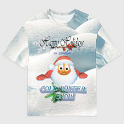 Мужская футболка оверсайз Новогодний грустный Санта смайл