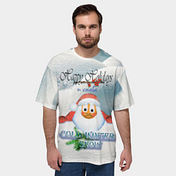 Футболка оверсайз мужская Новогодний грустный Санта смайл, цвет: 3D-принт — фото 2