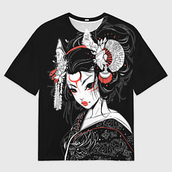 Мужская футболка оверсайз Гейша кошка