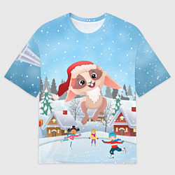 Футболка оверсайз мужская Счастливый новогодний зайчик, цвет: 3D-принт