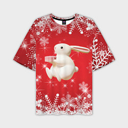 Мужская футболка оверсайз Новогодний объемный кролик