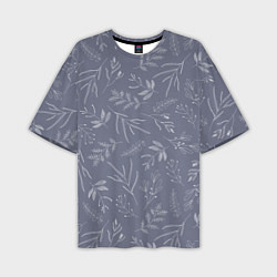 Мужская футболка оверсайз Минималистичный растительный узор на серо-голубом