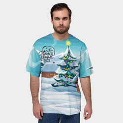 Футболка оверсайз мужская Новогодние избушки, цвет: 3D-принт — фото 2