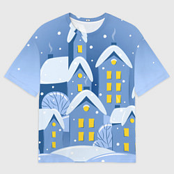 Мужская футболка оверсайз Маленький новогодний городок