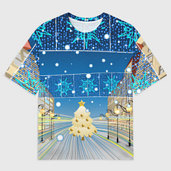 Мужская футболка оверсайз Новогоднее настроение - ночной город