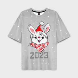Мужская футболка оверсайз Белый кролик в шарфе 2023