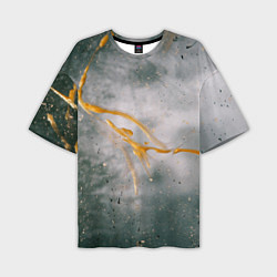 Мужская футболка оверсайз Абстрактный серый туман и золотая краска