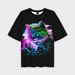 Мужская футболка оверсайз Неоновый котёнок поп-арт