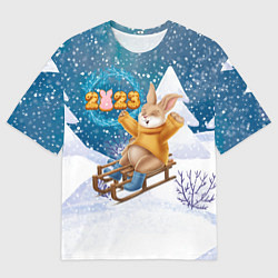 Мужская футболка оверсайз Зайчик на санках 2023