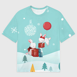 Мужская футболка оверсайз Зайцы упаковывают подарки