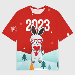 Футболка оверсайз мужская 2023 зайчик с сердечком, цвет: 3D-принт