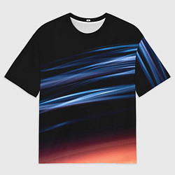 Футболка оверсайз мужская Синие и оранжевые линии во тьме, цвет: 3D-принт