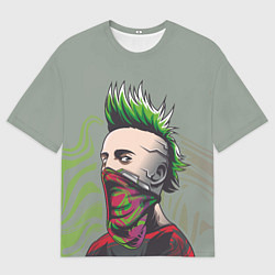 Мужская футболка оверсайз Панк с зелеными волосами
