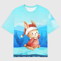 Футболка оверсайз мужская Зайчик в новогоднем колпаке, цвет: 3D-принт