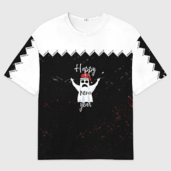 Мужская футболка оверсайз Новогодний призрак в красной шапке