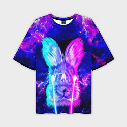 Мужская футболка оверсайз Неоновый кролик стреляет лазерами из глаз