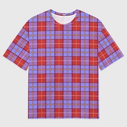 Мужская футболка оверсайз Ткань Шотландка красно-синяя
