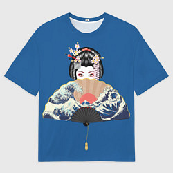 Мужская футболка оверсайз Японская гейша с большим веером