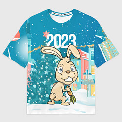 Футболка оверсайз мужская Кролик у елочки, цвет: 3D-принт