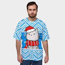 Футболка оверсайз мужская Котик в новогодней шапочке, цвет: 3D-принт — фото 2