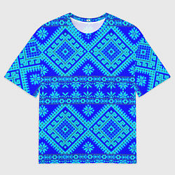 Мужская футболка оверсайз Сине-голубые узоры - вышивка