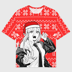 Футболка оверсайз мужская Новогодняя Пауэр: Человек-бензопила, цвет: 3D-принт