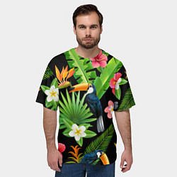 Футболка оверсайз мужская Тропический паттерн с туканом, цвет: 3D-принт — фото 2