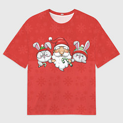 Футболка оверсайз мужская Игрушечный дед Мороз и зайцы, цвет: 3D-принт